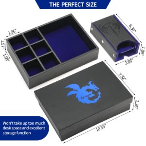 Grajar DND Dice Tray and Dice Tower with storage, 3 in 1 Dice Rolling Tray with Lid, Portable Dice Box Storage, DND dice holder for Dungeons and Dragons D&D RPG MTG Table Games - Blue