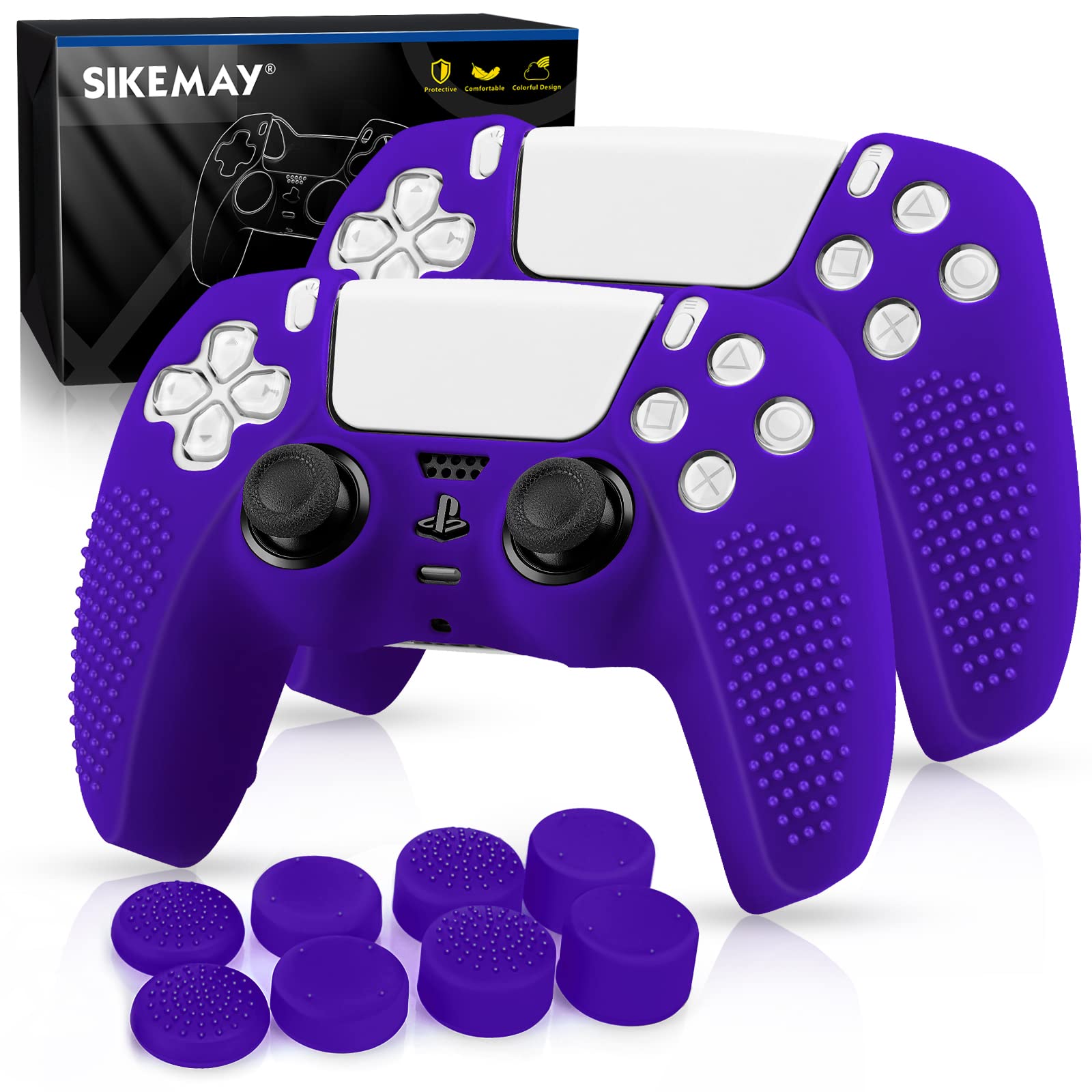 SIKEMAY [2 Pack] PS5 Controller Skin, Anti-Slip Thicken Silicone Protective Cover Case Perfectly Compatible with PlayStation 5 Dualsense Controller Grip with 8 x Thumb Grip Caps - Galactic Purple