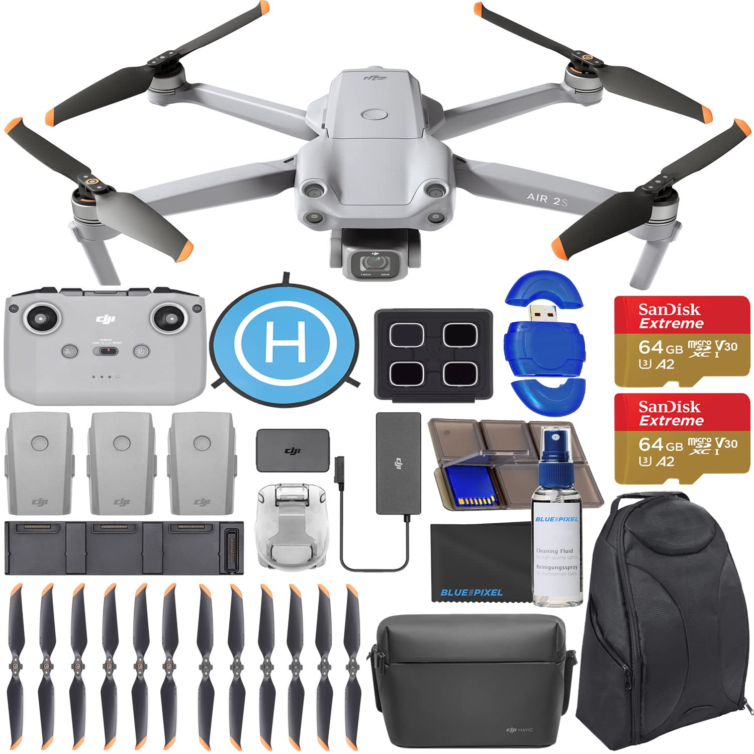 Digital Village DJI Mavic Air 2S Fly More Combo - Drone Quadcopter UAV with 20MP Camera 5.4K Video 128GB Pilot Bundle with Backpack + Landing Pad + More (Renewed)