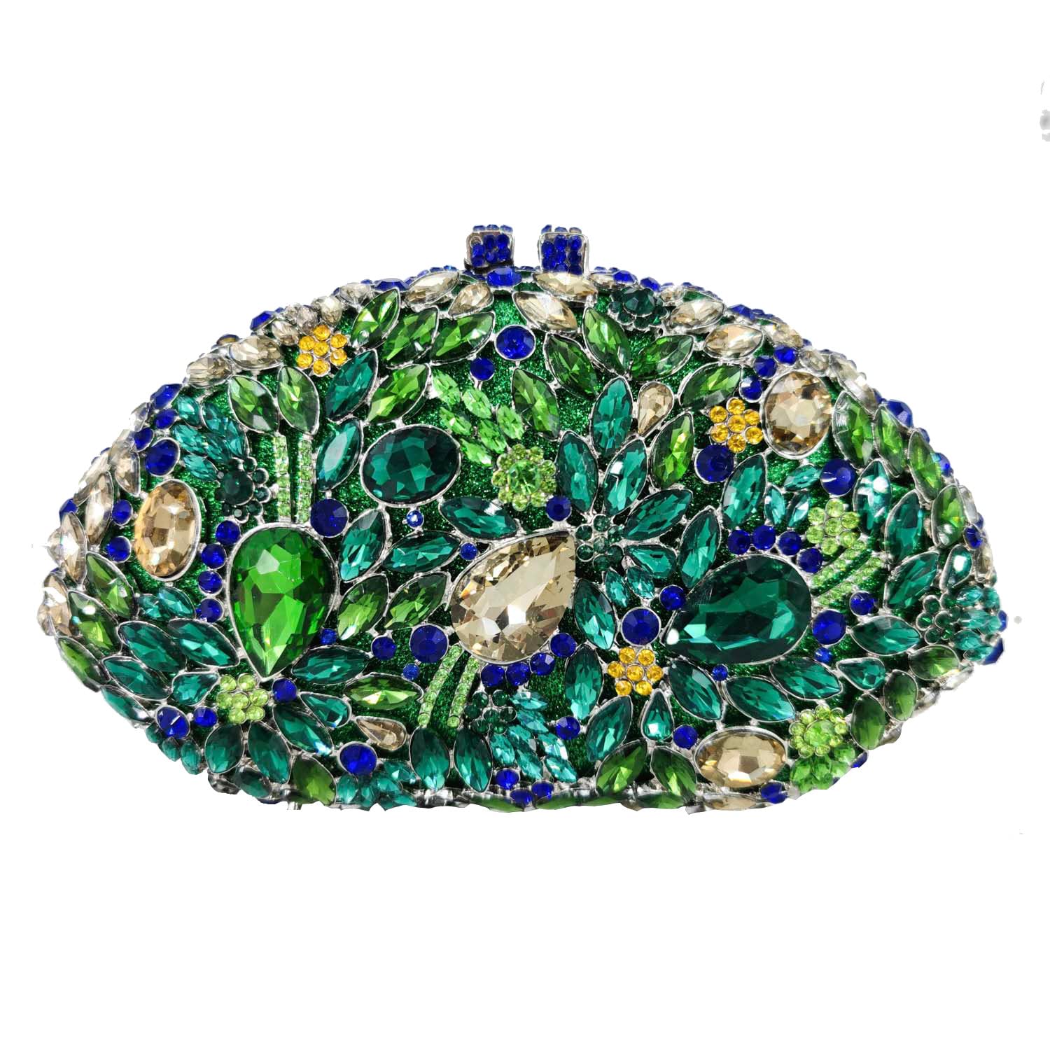 Boutique De FGG Flower Evening Bags and Clutches for Women Formal Party Rhinestone Handbags Wedding Crystal Clutch Purse (Small, Multi Green#10)