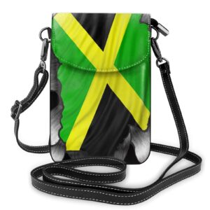 Ripped Torn Metal Jamaica Jamaican Flag Vinyl Crossbody Cell Phone Purse Women PU Crossbody bag Small crossbody wallet purse, Black 49