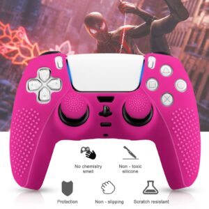 SIKEMAY [2 Pack] PS5 Controller Skin, Anti-Slip Thicken Silicone Protective Cover Case Perfectly Compatible with PlayStation 5 Controller Grip with 8 x Thumb Grip Caps - Nova Pink