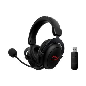 hyperx cloud core wireless gaming headset for pc with dts headphone:x spatial audio, detachable noise-cancelling microphone, memory foam ear pads, durable aluminum frame, black (renewed)