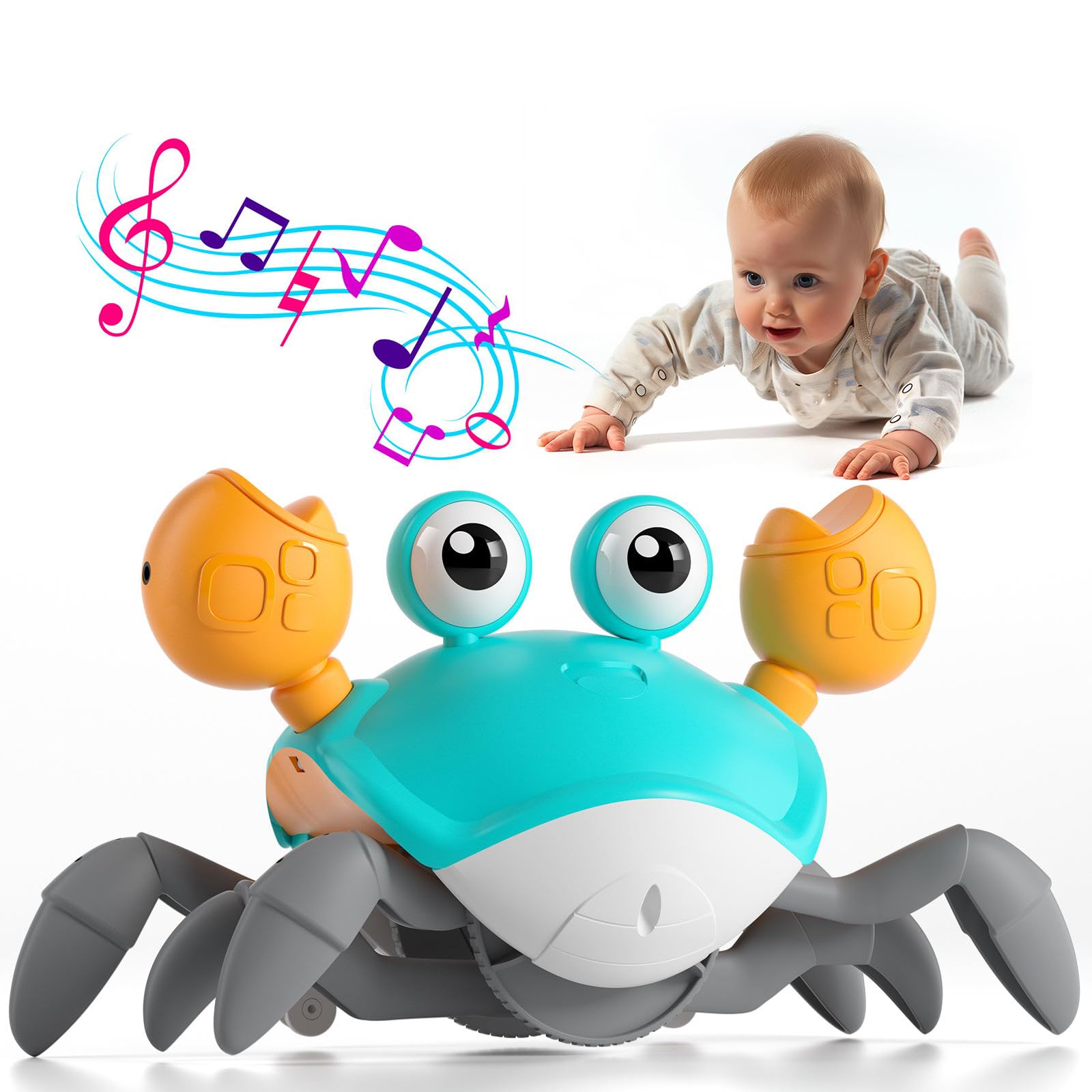 Crawling Crab Baby Toy - Infant Tummy Time Crab 3 4 5 6 7 8 9 10 11 12 Crab Toys for Babies Boy 3-6 6-12 Learning Crawl 9-12 12-18 36 Months Walking Toddler Development Birthday Gifts with Dancing