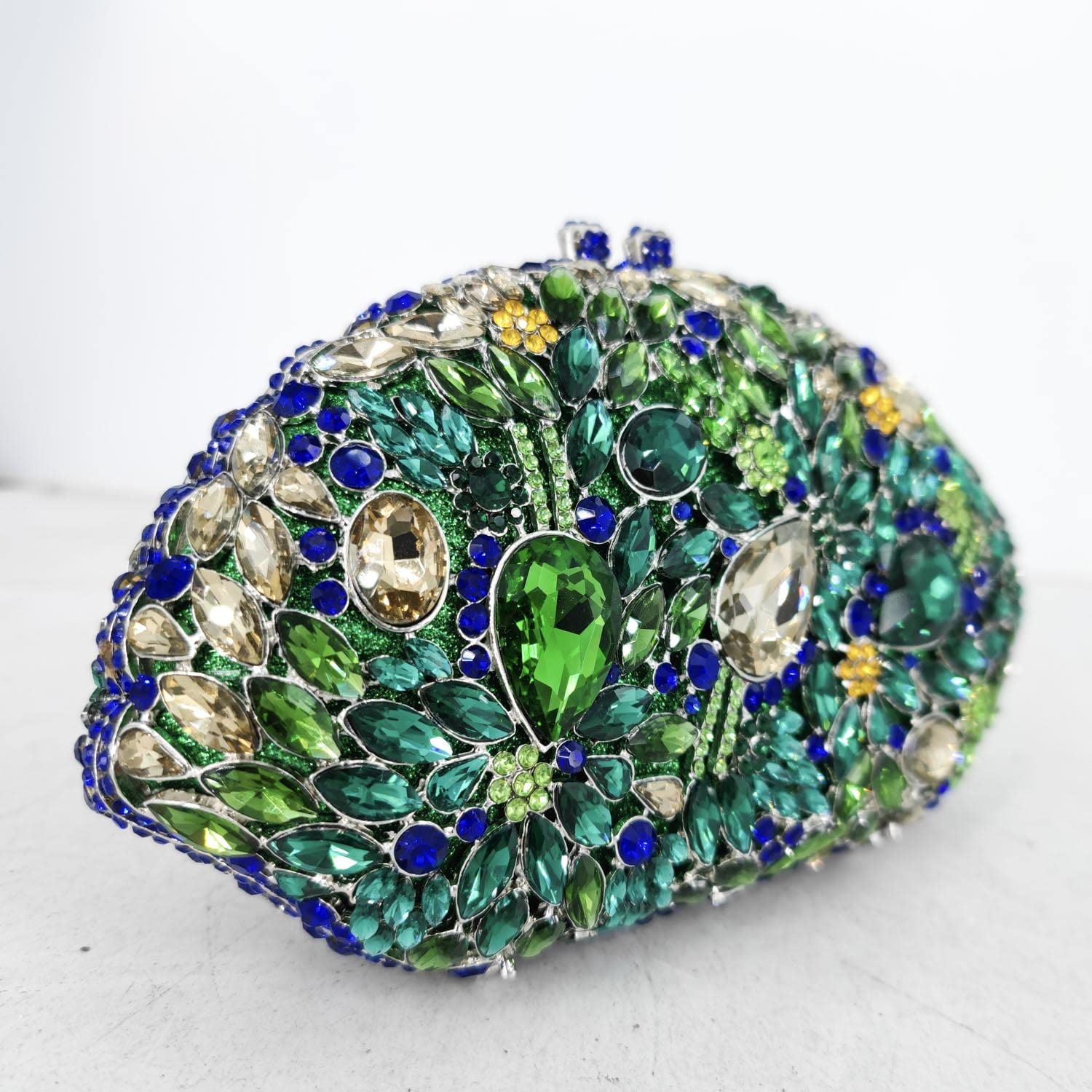 Boutique De FGG Flower Evening Bags and Clutches for Women Formal Party Rhinestone Handbags Wedding Crystal Clutch Purse (Small, Multi Green#10)