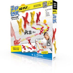 Zip Linx Jumping Domino Action - Hi-Fly Set | Chain Reaction Game - Create Unlimited Designs | Includes 22 ZipLinx, 3 Hi-Fly Balls, and 1 Launcher Key