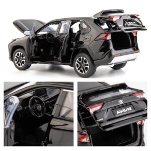 TGRCM-CZ Compatible for 1:32 Diecasting Alloy Toyota RAV4 Car Model Toy Car,Front Wheel Steering Car with Lights and Sound, Open Door for Kids Gift, Children Birthday Gift Black