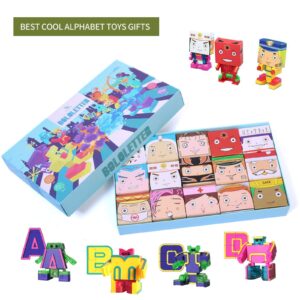 26 Pieces Alphabet Shaped Robots, Alphabots, ABC Letter Blocks for Kids, Alphabet Robots Toys Transforming Action Figures with Fun Little Box, Preschool Education Montessori Toy Gifts for Boys