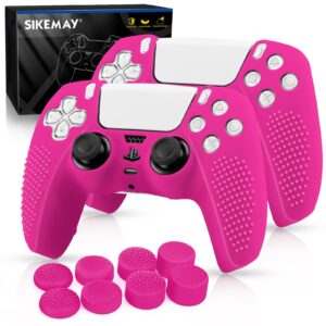 sikemay [2 pack] ps5 controller skin, anti-slip thicken silicone protective cover case perfectly compatible with playstation 5 controller grip with 8 x thumb grip caps - nova pink