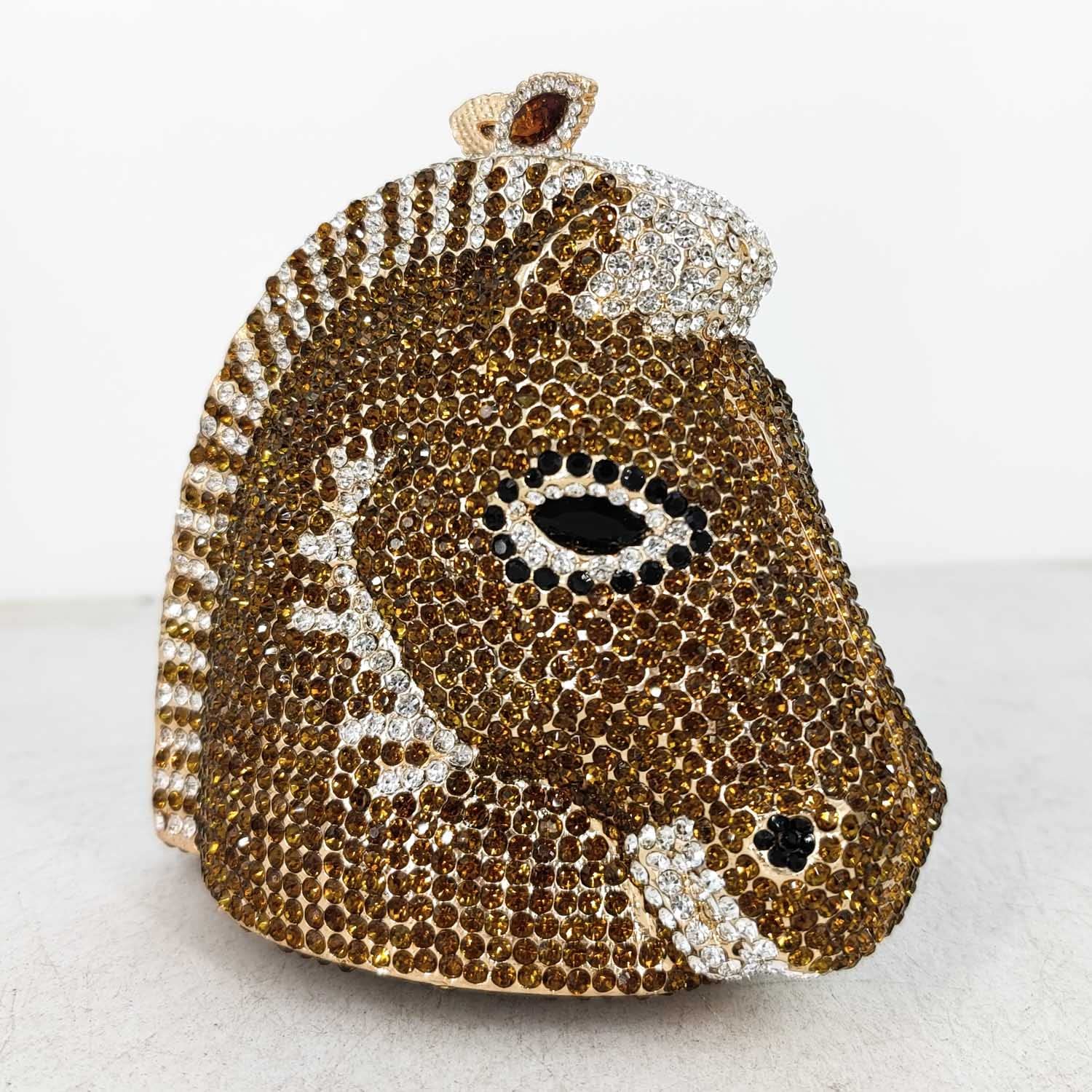 Sparkling 3D Horse Head Shape Women Crystal Clutch Bag Evening Wedding Handbags (Brown)