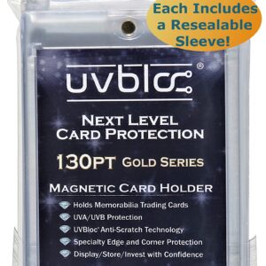 UVBLOC 130pt One Touch Card Holders (5 Pack) Magnetic Baseball Card Sleeves for Trading Thick Jersey Patch Cards Hard Case Protectors Sports Football Hockey Basketball Soccer Pokemon