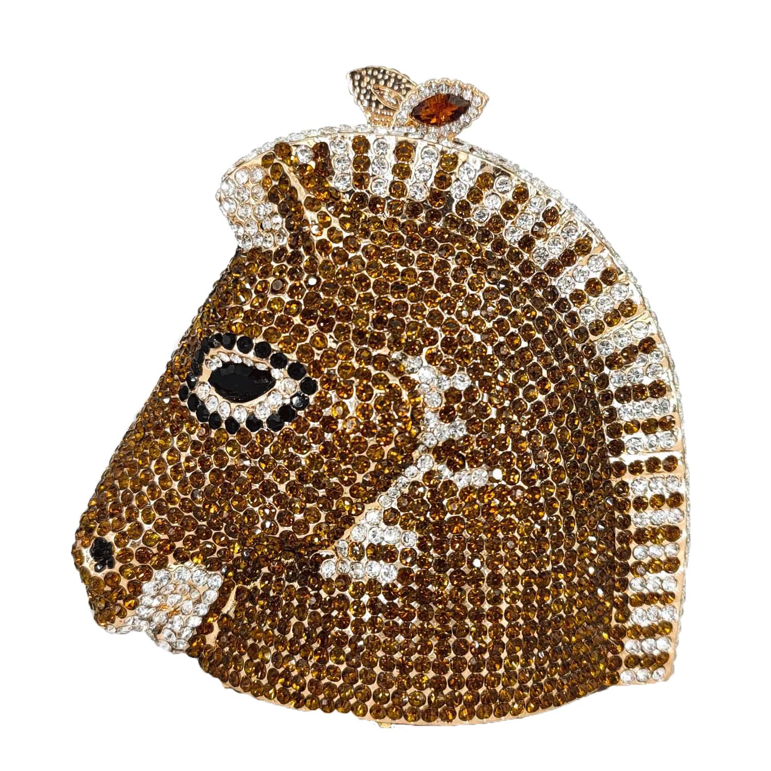 Sparkling 3D Horse Head Shape Women Crystal Clutch Bag Evening Wedding Handbags (Brown)