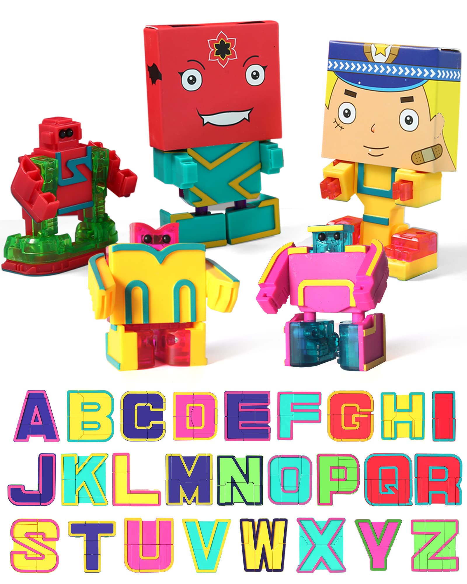 26 Pieces Alphabet Shaped Robots, Alphabots, ABC Letter Blocks for Kids, Alphabet Robots Toys Transforming Action Figures with Fun Little Box, Preschool Education Montessori Toy Gifts for Boys