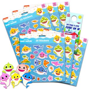 Baby Shark Stickers Party Favors Bundle - 150 Baby Shark Stickers for Kids Featuring Baby Shark, Mommy Shark, Daddy Shark for Crafts and More Plus Door Hanger (Baby Shark Toys Party Supplies)