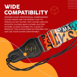 Speedee Music Embroidered Guitar Strap Kit - 1 US Map Camo Design Guitar Strap, 3 Guitar Picks, 2 Strap Locks, 1 Button Headstock Adaptor, and More - Strap Gift Set for Acoustic, Electric Guitars