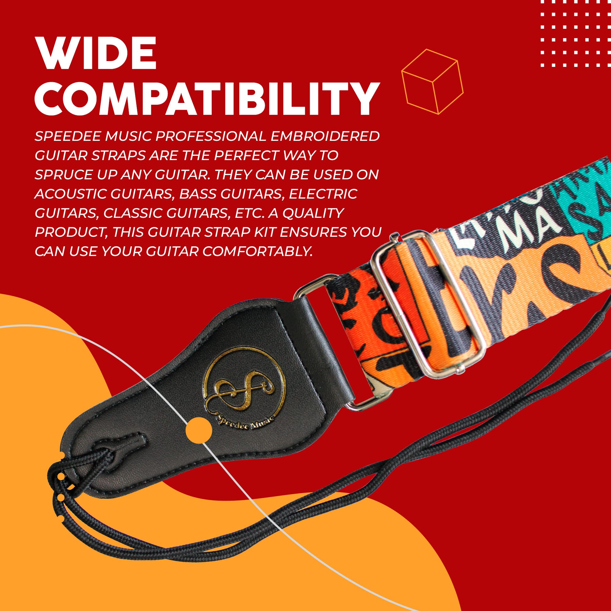 Speedee Music Embroidered Guitar Strap Kit - 1 US Map Camo Design Guitar Strap, 3 Guitar Picks, 2 Strap Locks, 1 Button Headstock Adaptor, and More - Strap Gift Set for Acoustic, Electric Guitars