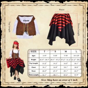 Latocos Pirate Costume for Kids Girls Pretend Role Play Dress Up Halloween Costumes Birthday Gift Ages 3-12 Years