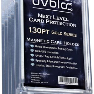 UVBLOC 130pt One Touch Card Holders (5 Pack) Magnetic Baseball Card Sleeves for Trading Thick Jersey Patch Cards Hard Case Protectors Sports Football Hockey Basketball Soccer Pokemon