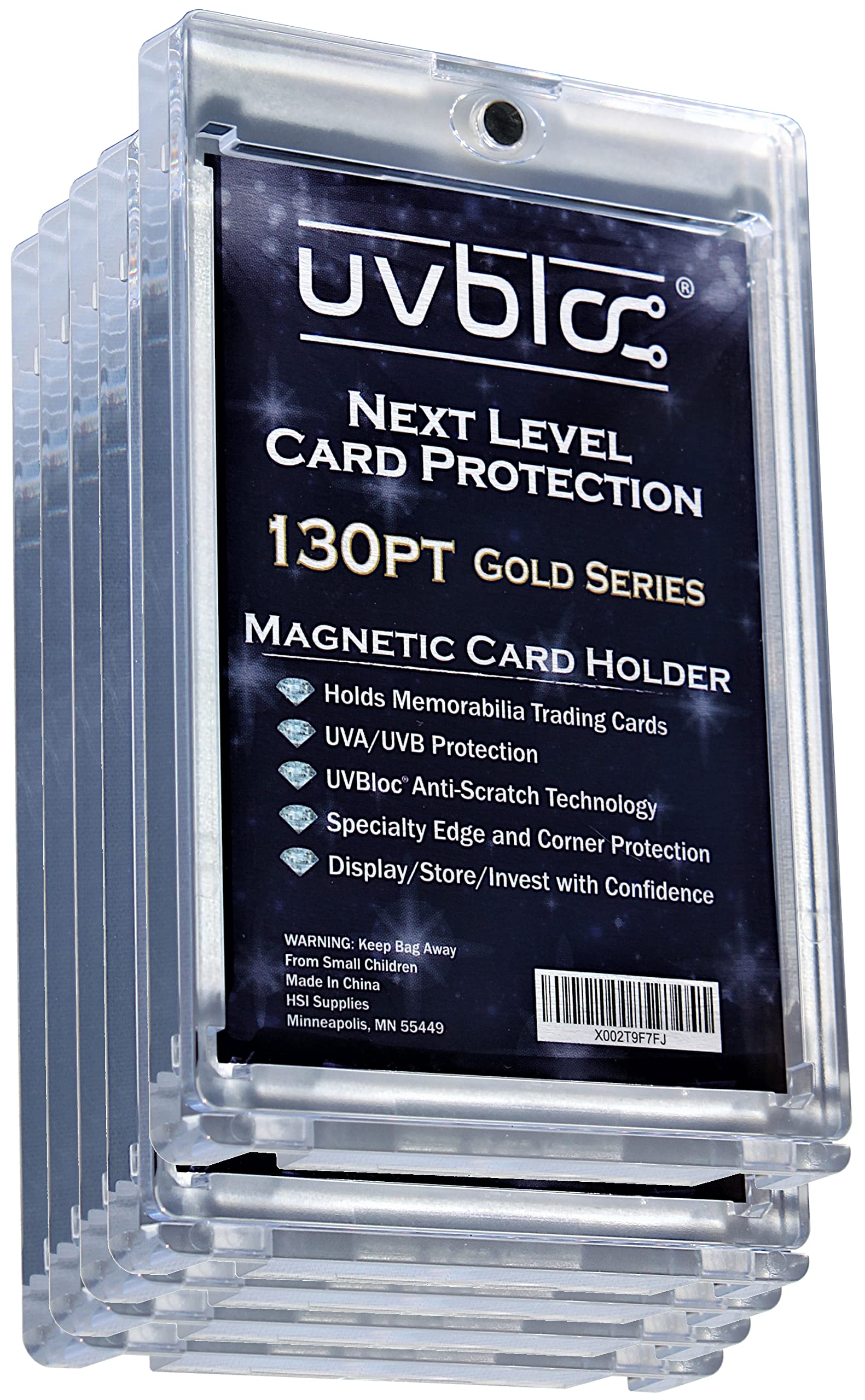 UVBLOC 130pt One Touch Card Holders (5 Pack) Magnetic Baseball Card Sleeves for Trading Thick Jersey Patch Cards Hard Case Protectors Sports Football Hockey Basketball Soccer Pokemon