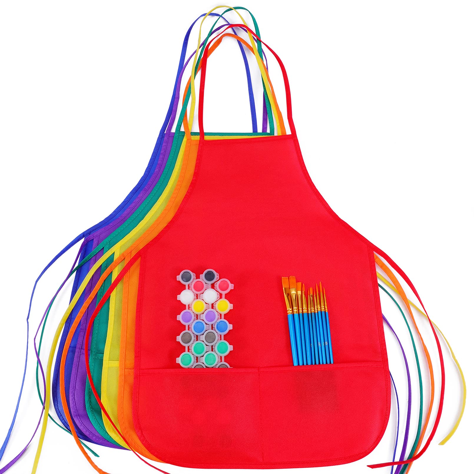 12Pcs Kids Painting Aprons,6 Color Kids Aprons for Painting,Children Painting Aprons Art Smocks with 2 Roomy pockets,Children's Artists Fabric Aprons for Kitchen,Classroom,Crafts&Art Painting Activity