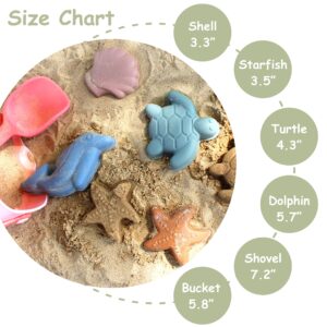 Silicone Beach Toy for Kids – Travel Friendly Sand Toy - Building Sand Castles with Collapsible Sand Bucket, Rounded Shovel and 4 Sea Creature Sand Molds for Kids Age 3+