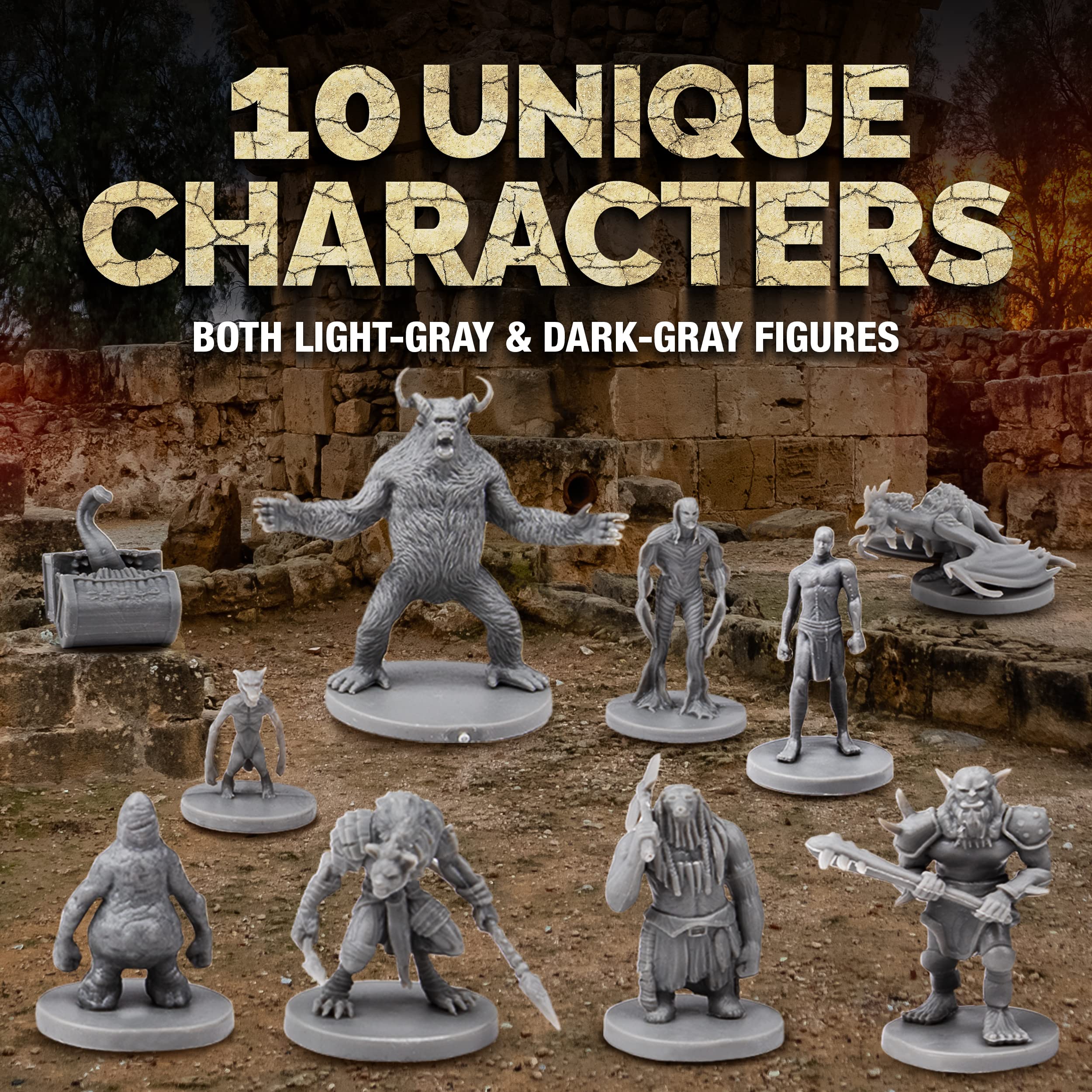 Path Gaming 40 Miniature Monsters Fantasy Tabletop RPG Figures for Dungeons and Dragons, Pathfinder Roleplaying Games. 28MM Scaled Miniatures, 10 Unique Designs, Bulk Unpainted, Great for D&D/DND