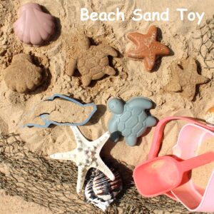 Silicone Beach Toy for Kids – Travel Friendly Sand Toy - Building Sand Castles with Collapsible Sand Bucket, Rounded Shovel and 4 Sea Creature Sand Molds for Kids Age 3+