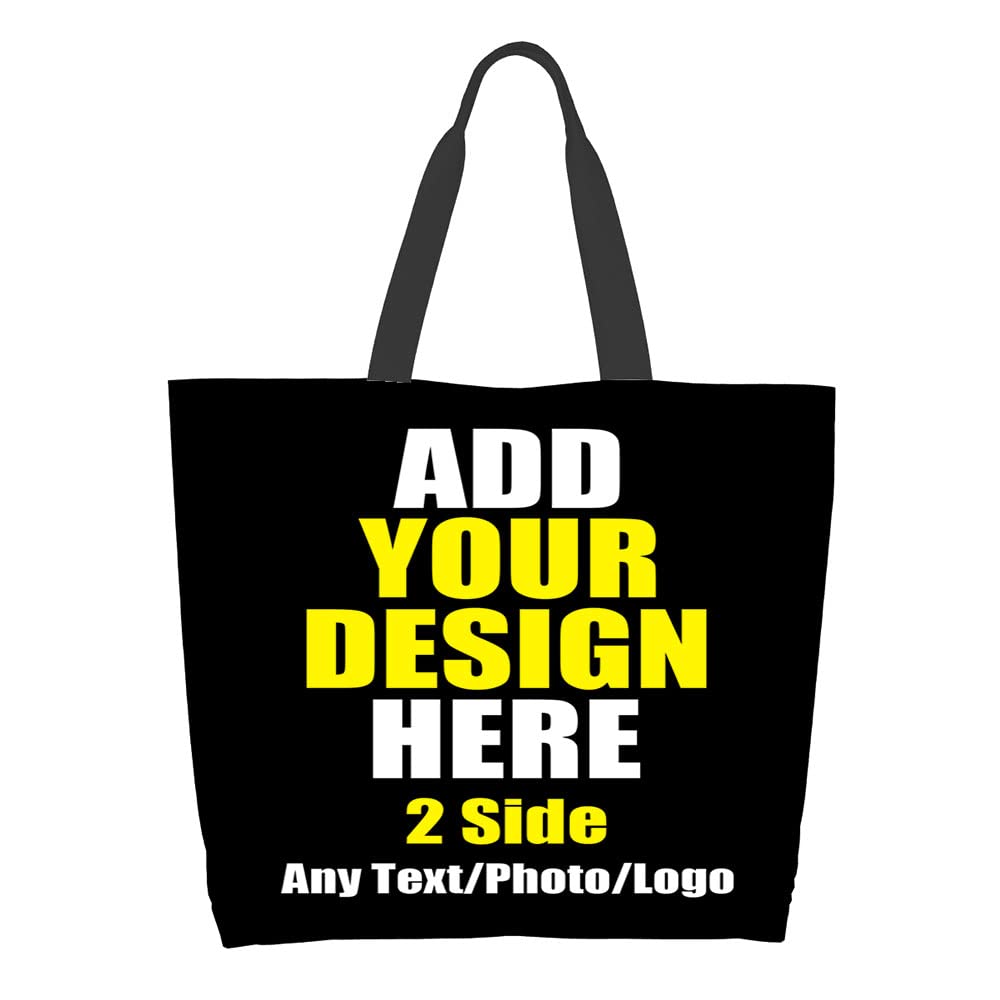 AMAPARK Custom Tote Bag Handbag Shopping Bag Add Your Photo Text Logo Image Shoulder Bag for Work Travel Business Shopping - Black