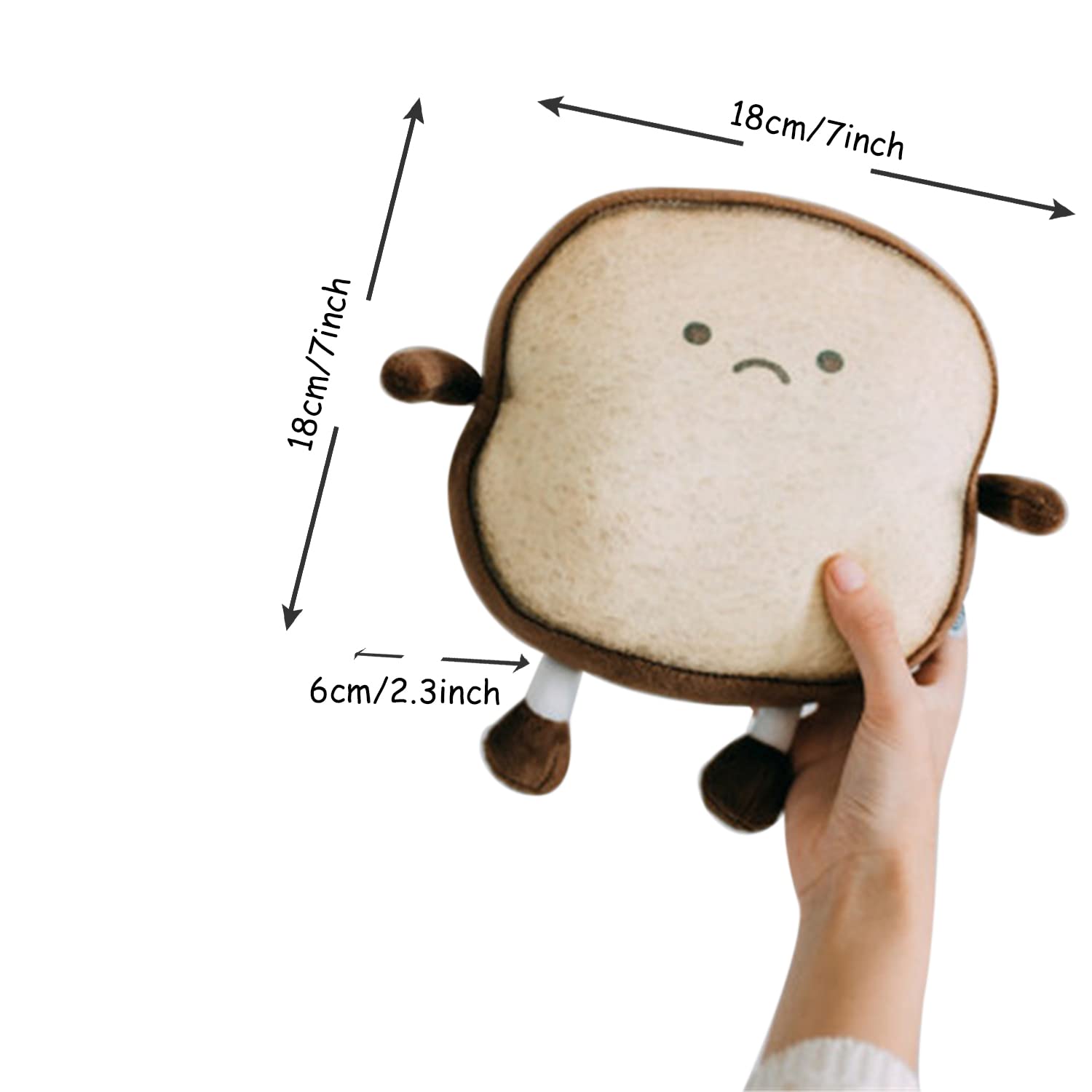 RELIGES Toast Bread Plush Pillow,Cute Simulation Bread Shape Pillow Soft Lumbar Back Cushion Plush Stuffed Toy for Home Decor (Unhappy)