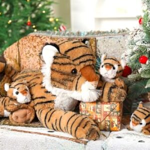 MaoGoLan Tiger Stuffed Animals, Stuffed Mommy Tiger with 3 Cubs, 4 PCs Large Tiger Plush Set for Boys Girls, Birthday Gift 20 inches