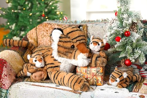 MaoGoLan Tiger Stuffed Animals, Stuffed Mommy Tiger with 3 Cubs, 4 PCs Large Tiger Plush Set for Boys Girls, Birthday Gift 20 inches