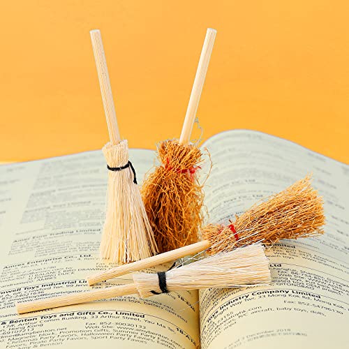 Cobee Dollhouse Miniature Broom, 10Pcs Mini Straw Broom Doll House Furniture Decor Witches Prop Broom Dollhouse Accessories Party Supplies