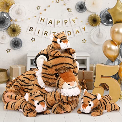 MaoGoLan Tiger Stuffed Animals, Stuffed Mommy Tiger with 3 Cubs, 4 PCs Large Tiger Plush Set for Boys Girls, Birthday Gift 20 inches