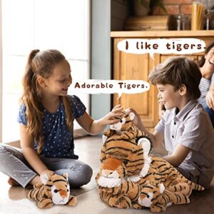 MaoGoLan Tiger Stuffed Animals, Stuffed Mommy Tiger with 3 Cubs, 4 PCs Large Tiger Plush Set for Boys Girls, Birthday Gift 20 inches