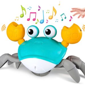 JATOTVE Baby Toys Crawling Crab Tummy Time Toy, Dancing Moving Walking Escape Cute Crab Learning Crawl Boy/Girl Gift, Interactive Development Sensory Toy for Infants Babies Toddlers Kids (Blue)