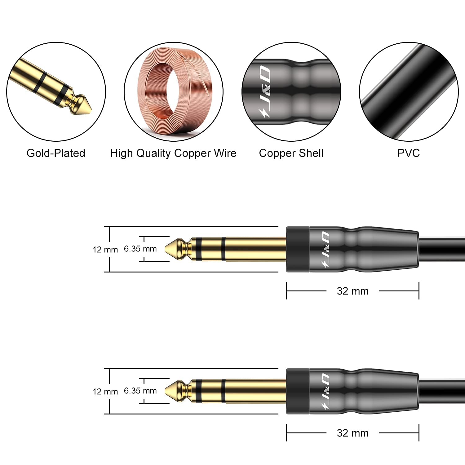 J&D 1/8 to XLR Cable and 1/4 inch TRS Cable Bundle, Gold Plated Copper Shell TRS Male 1/8 inch 3.5mm to XLR Female Balanced Audio Cable, 6.35mm 1/4 inch TRS Male to Male Stereo Instrument Cable