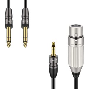 j&d 1/8 to xlr cable and 1/4 inch trs cable bundle, gold plated copper shell trs male 1/8 inch 3.5mm to xlr female balanced audio cable, 6.35mm 1/4 inch trs male to male stereo instrument cable