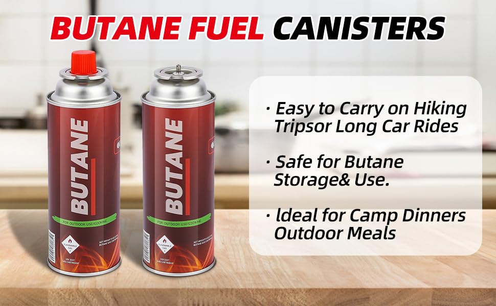 NATIONAL STANDARD Butane Fuel Canisters for Portable Camping Stoves, UL Listed- Explosion Proof - RVR System - 4 Pack