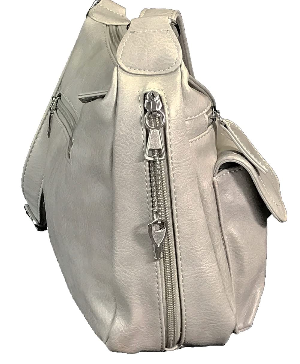 Zzfab Front Pockets side Locking Small Concealed Carry Purse CCW Crossbody Bag Grey