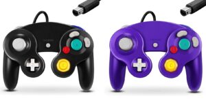 fiotok gamecube controller, classic wired controller for wii nintendo gamecube - enhanced (black & purple-2pack)