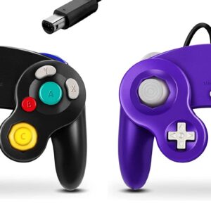 FIOTOK Gamecube Controller, Classic Wired Controller for Wii Nintendo Gamecube - Enhanced (Black & Purple-2Pack)