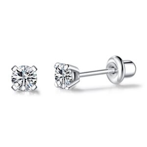 925 sterling silver earrings stud with screwback cubic zirconia for women earring with screw backs cz hypoallergenic (cz-white)