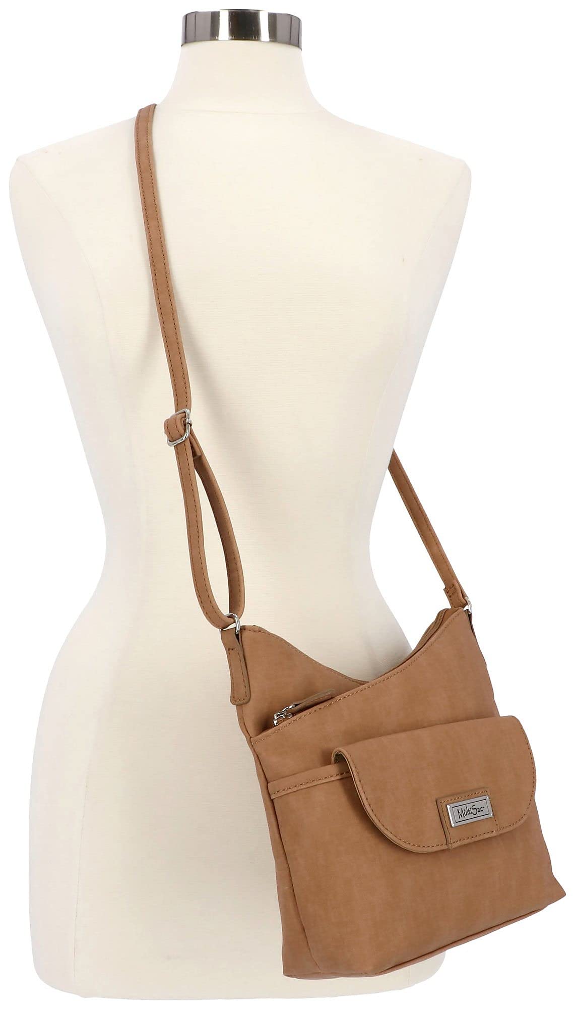 MultiSac Vista Solid Color Vegan Leather Crossbody Handbag One Size Brown