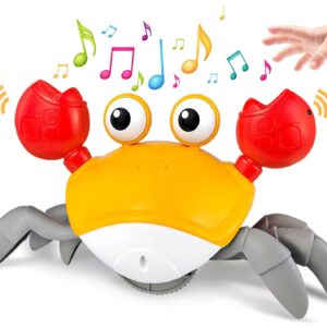 JATOTVE Baby Toys Crawling Crab Tummy Time Toy, Dancing Moving Walking Escape Cute Crab Learning Crawl Boy/Girl Gift, Interactive Development Sensory Toy for Infants Babies Toddlers Kids (Orange)