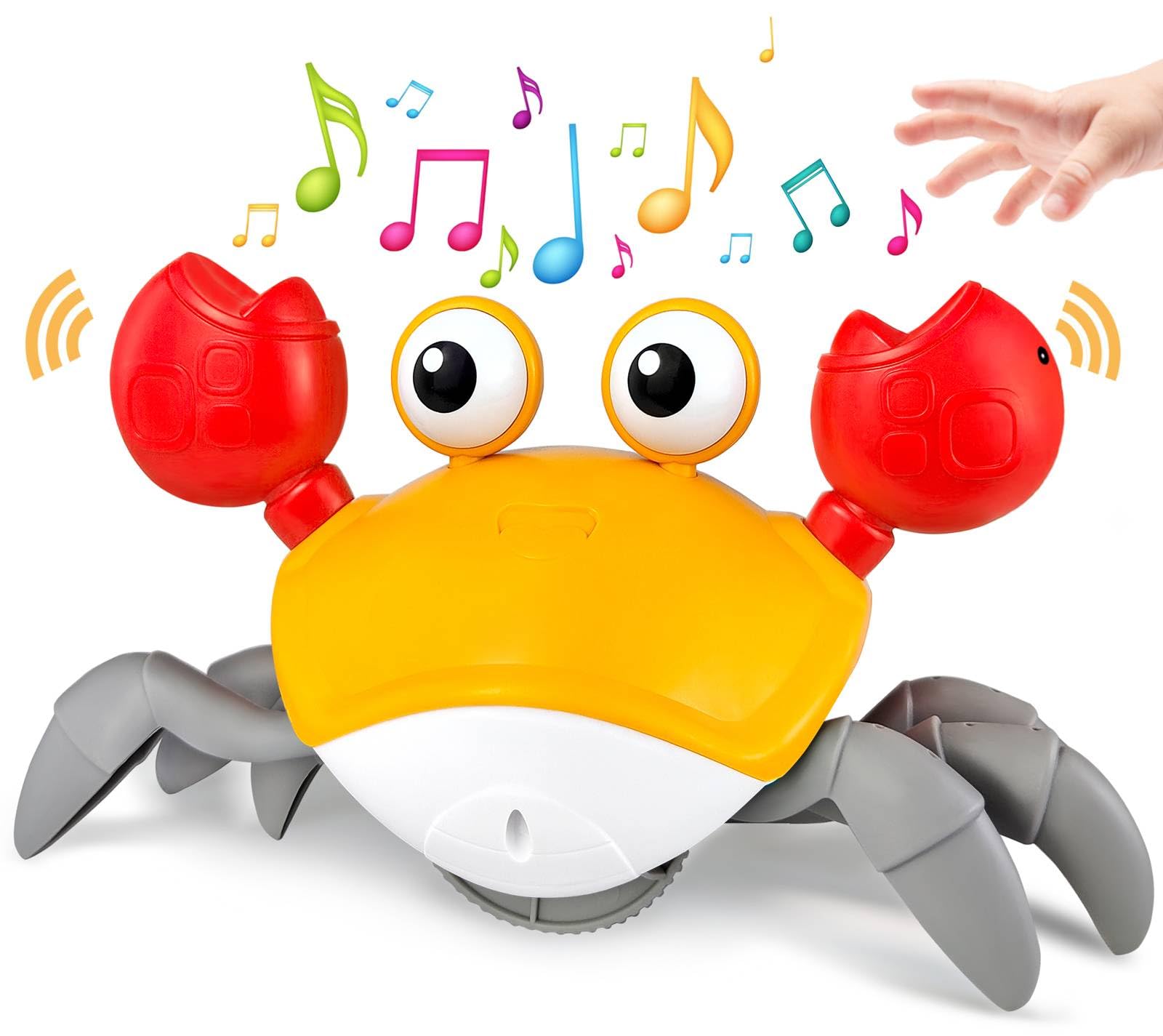 JATOTVE Baby Toys Crawling Crab Tummy Time Toy, Dancing Moving Walking Escape Cute Crab Learning Crawl Boy/Girl Gift, Interactive Development Sensory Toy for Infants Babies Toddlers Kids (Orange)