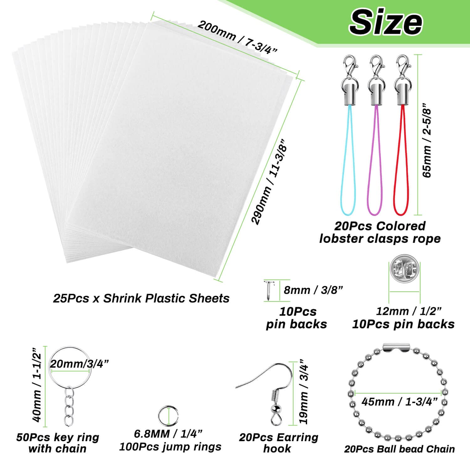 cridoz Shrink Plastic Keychain Kit, Shrink Art Kit Including 25 Sheets Shrink Film, Keychains Jewelry Accessories for Kids Creative Art and Craft Activity