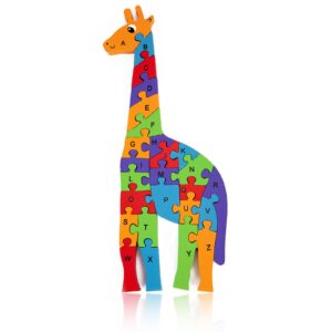 LovesTown Giraffe Wooden Puzzle, 26PCS Jigsaw Puzzle Alphabet and Number Blocks Wooden Building Blocks for Kid Preschool