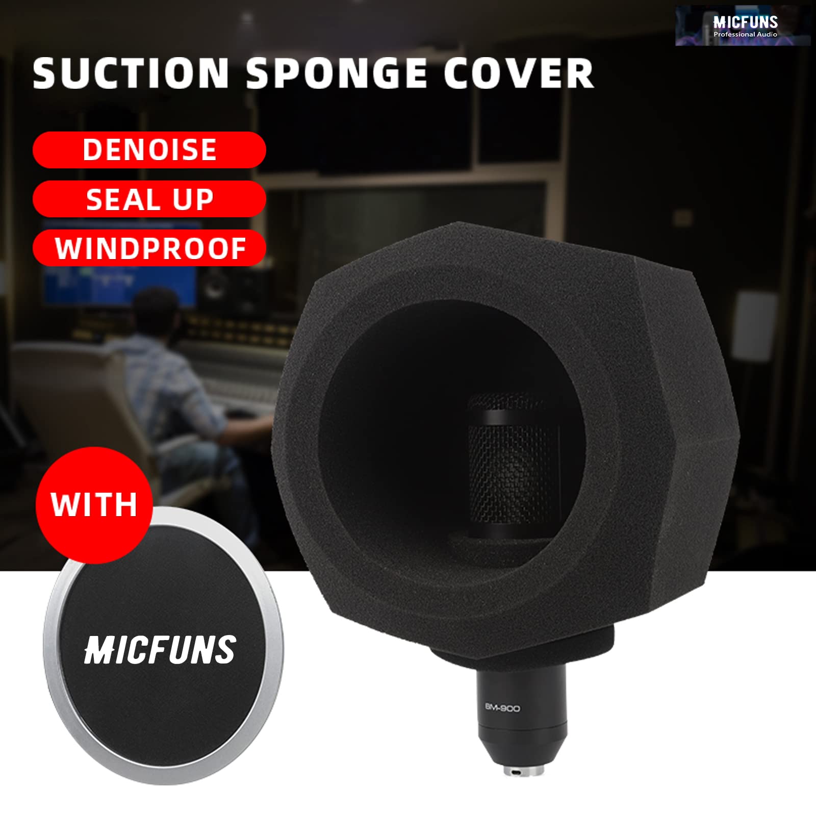 Micfuns Studio Microphone windscreen F3 microphone Wind Shield Pop Filter for 1.77 inch-2.36 inch Vocal Isolation Booth portable Studio Equipment, soundproof cover