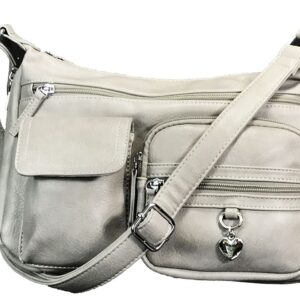 Zzfab Front Pockets side Locking Small Concealed Carry Purse CCW Crossbody Bag Grey