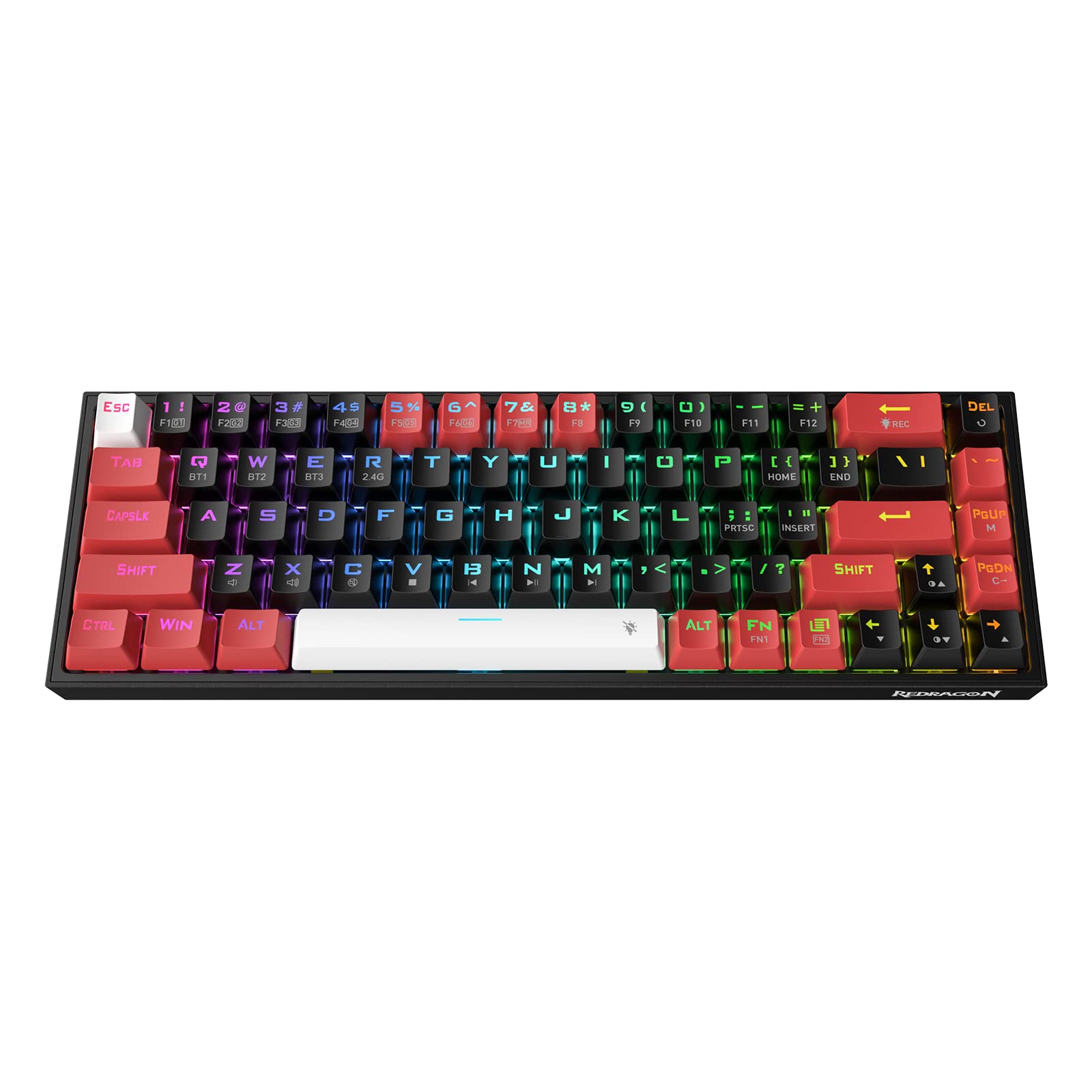 Redragon K631 PRO 65% 3-Mode Wireless RGB Gaming Keyboard, 68 Keys Hot-Swappable Compact Mechanical Keyboard w/Hot-Swap Free-Mod PCB Socket & Dedicated Arrow Keys, Quiet Red Linear Switch